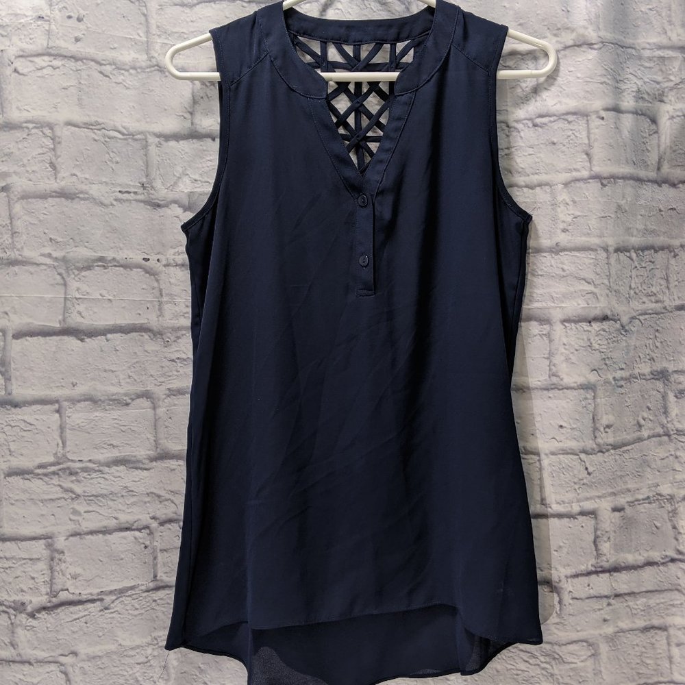 Navy blue Iz Byer lattice back top
